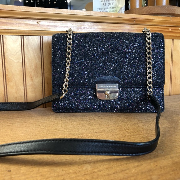 kate spade Handbags - Kate Spade black and raspberry glitter crossbody bag.